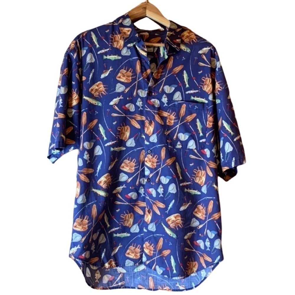 Vintage Straight Down Clothing company fish theme casual shirt Size XL